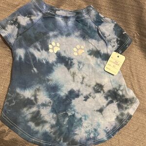 Blue Tie-Dye Pet Tee with Paw Prints Size Medium